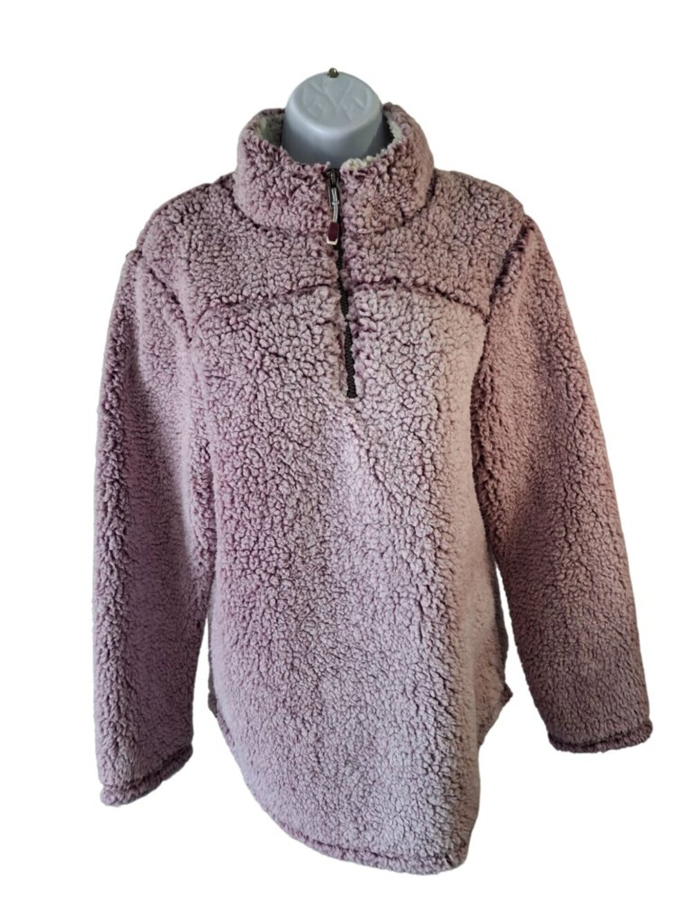 GreenTea Sherpa Pullover Large Purple Cozy Teddy Fleece 1/4 Zip Winter Cabincore
